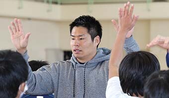 Image: Rugby player Kazushi Hano during the special class
