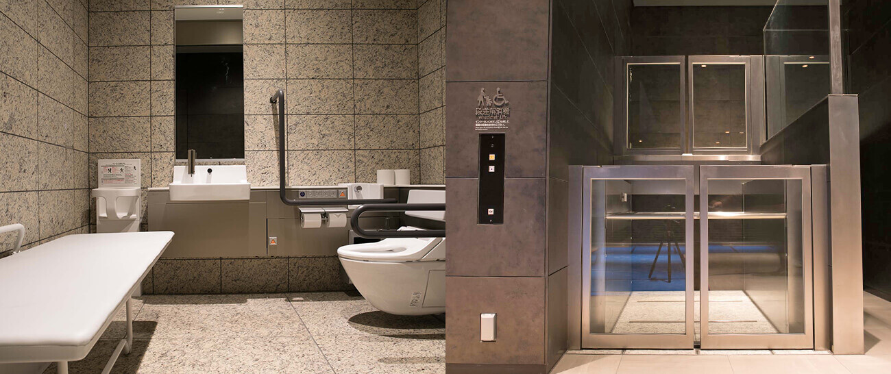 Image Left: Multipurpose toilet Image Right: Platform lift
