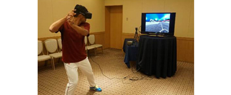 Image: Tohoku Rakuten Golden Eagles baseball team member Toshiaki Imae training using VR technology