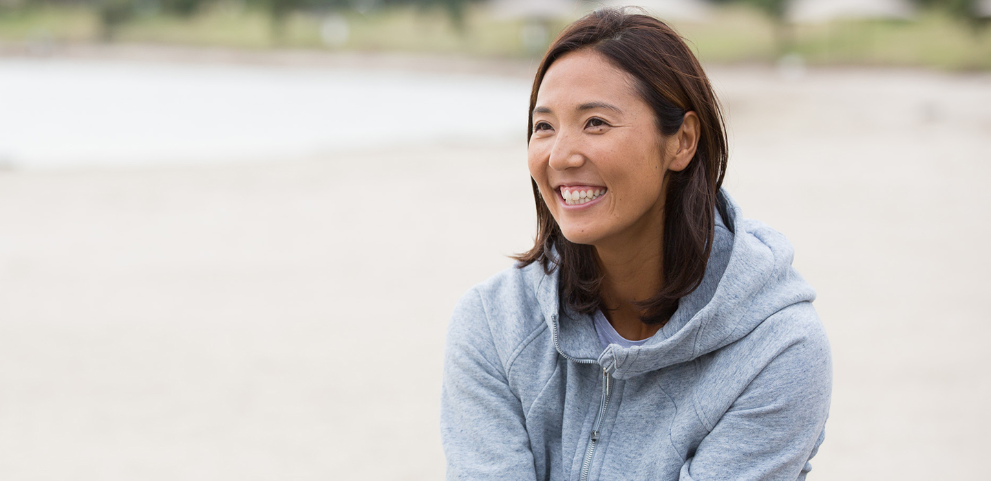 Image: Beach Volleyball player Akiko HASEGAWA being interviewed.