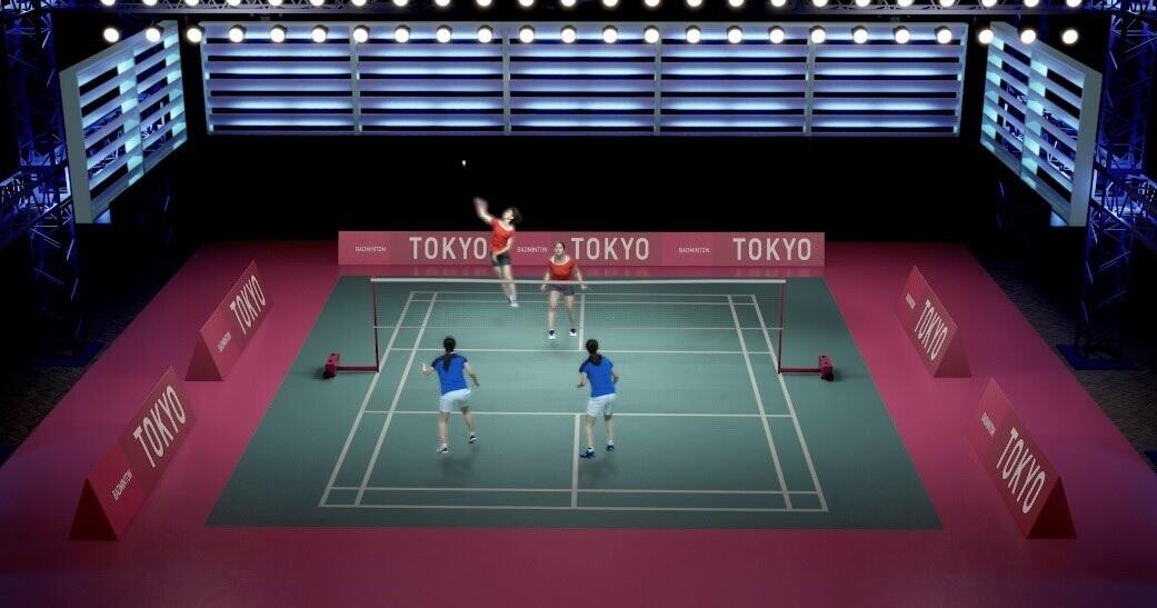 Fig. 1: An image of badminton players projected at the projection venue