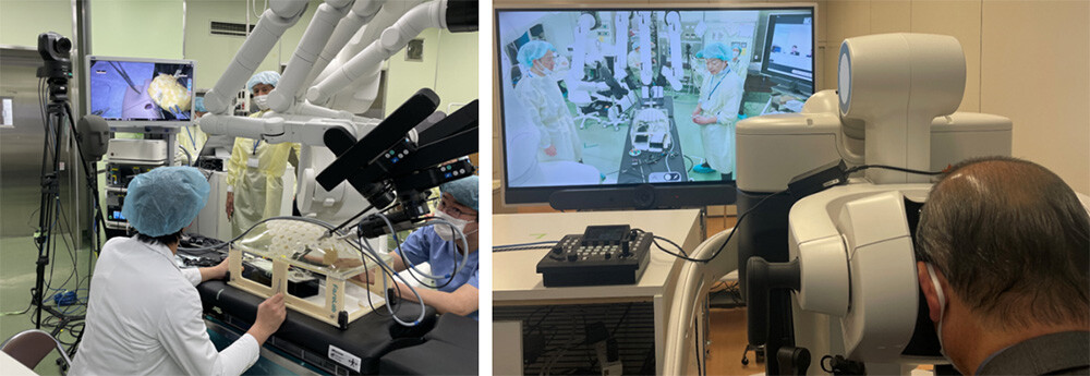 Remote Operation Left: Onsite facility (Hirosaki University Hospital), Right: Remote facility (Tsugaru General Hospital)