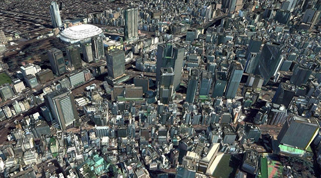 全世界デジタル3D地図AW3Dで表現された東京都市部