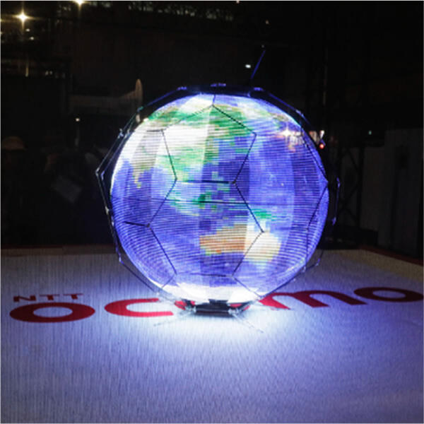 浮遊球体ディスプレイドローンが地球を映し出している写真