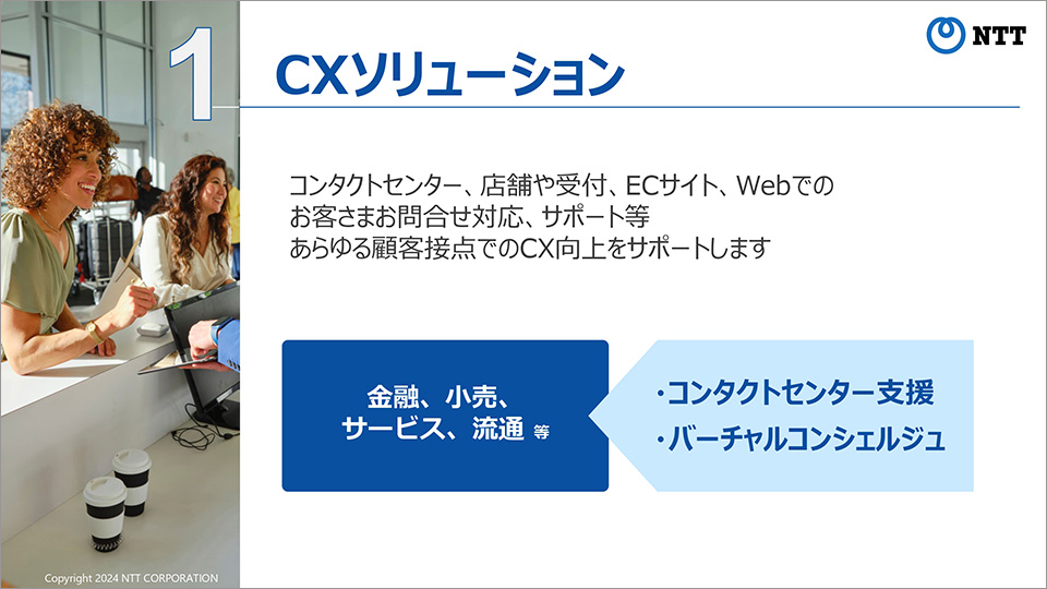 1) 顧客接点でCX向上をサポートする「CXソリューション」