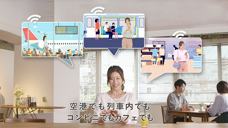 画像：「Japan Wi-Fi auto-connect（スマホ向けフリーWi-Fiアプリ）」のイメージ。アプリをインストールしておけば、日本中のWi-Fiスポットに、自動でつながります。