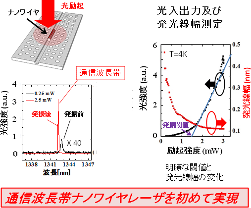 図5　ナノワイヤ誘起光共振器のレーザ発振確認