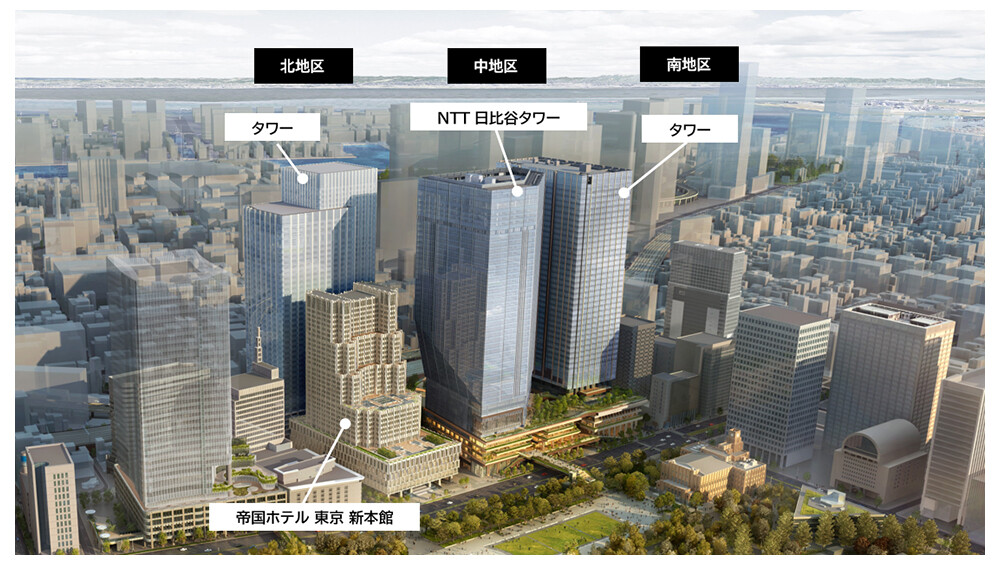 「HIBIYA CROSSPARK」完成時の空撮イメージ画像。