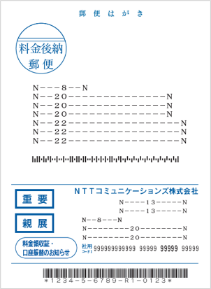画像：NTTコミュニケーションズ（ドコモビジネス）から請求書等をお届けしている葉書イメージ
